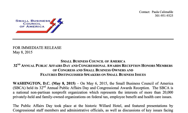 SBCA 32nd Annual Public Affairs Day and Congressional Awards Reception
